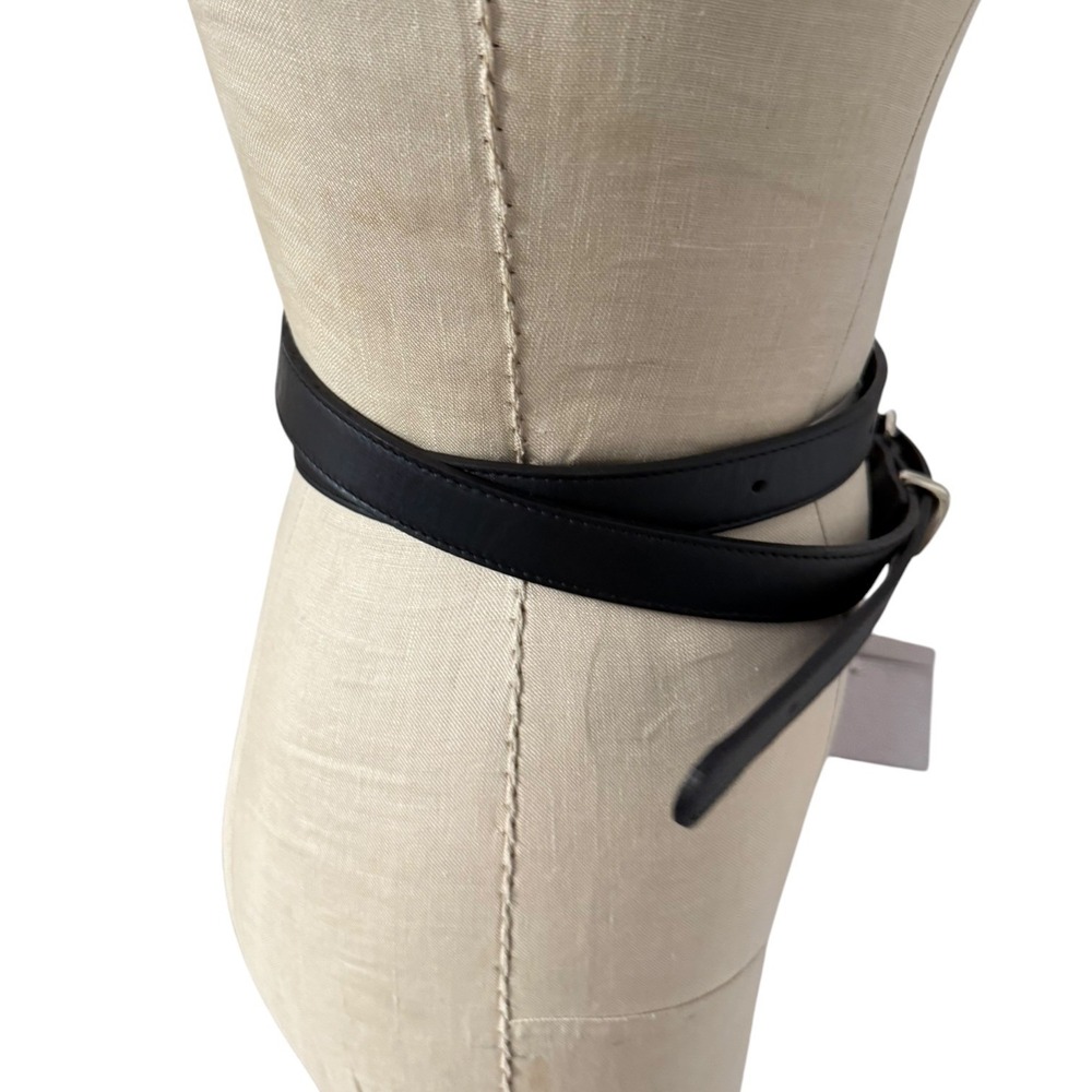 NEW Janessa Leone Belt Black Leather Wrap Silver Buckle Myra Size S Handmade 1" - Picture 6 of 9